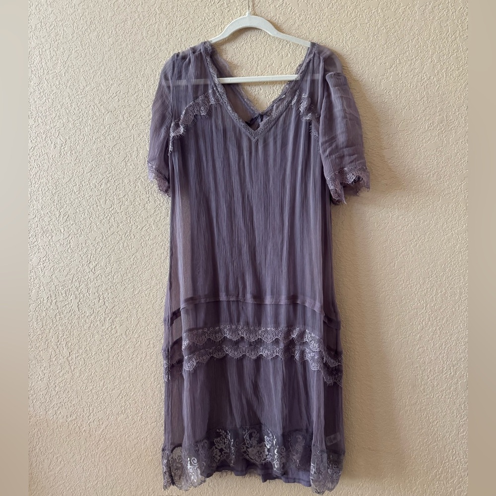 Sundance Plum Sheer and Lace Trim Dress, Size 12